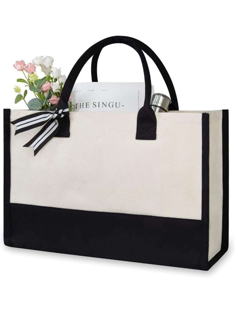 Personalized Initial Canvas Beach Tote Bag | Monogrammed Gift for Women